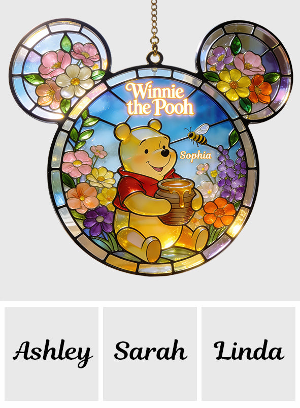 Whispers of Honey & Wildflowers - Personalized Yellow Bear Window Hanging Suncatcher Ornament