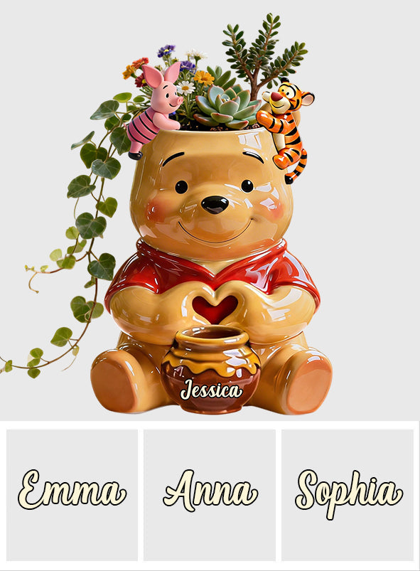 Honey Bear - Personalized Yellow Bear Acrylic Pot & Stake