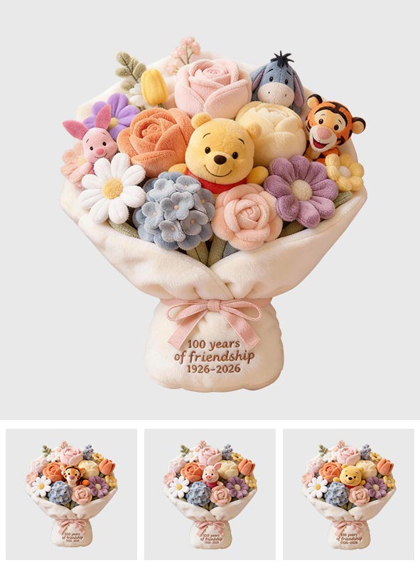 100 Years Of Friendship Bouquet - Personalized Yellow Bear Faux Fur Shaped Pillow