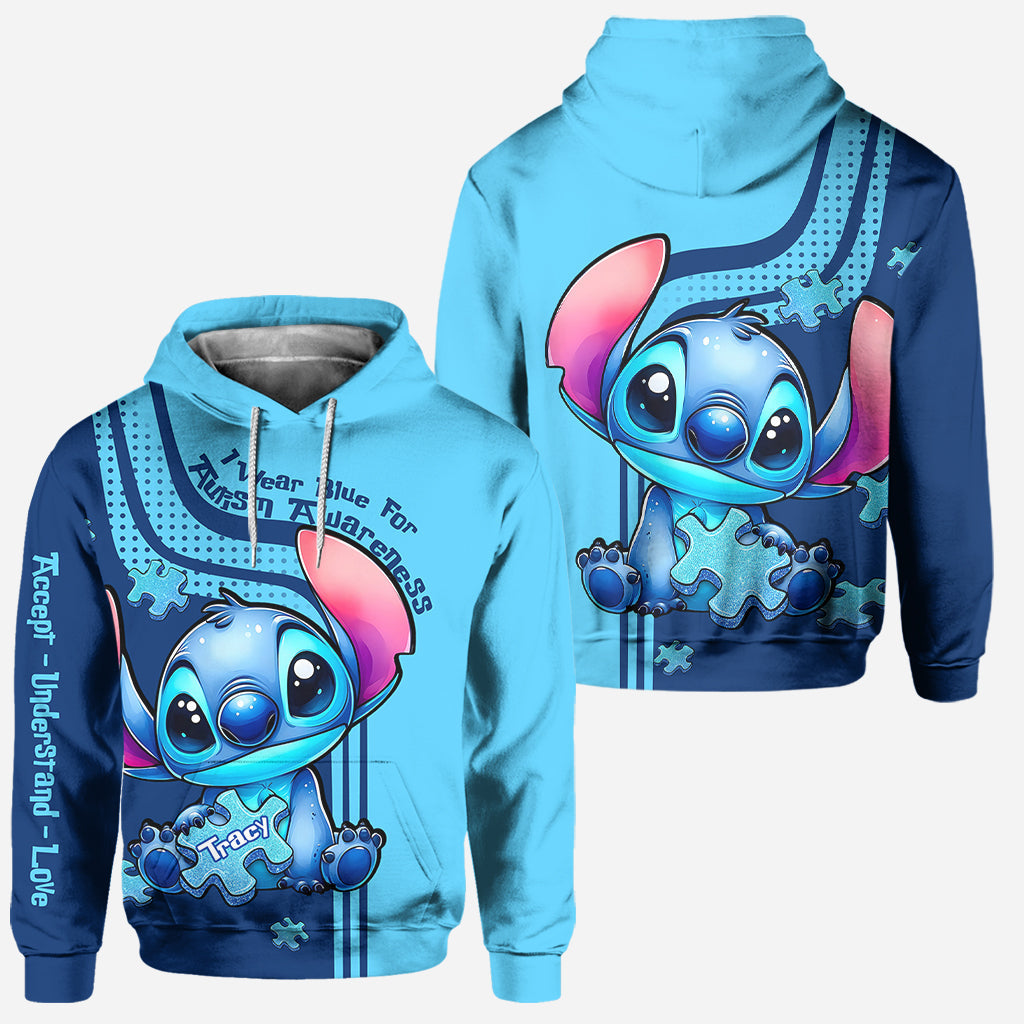I Wear Blue For Autism Awareness - Personalized Autism Awareness Hoodie and Leggings