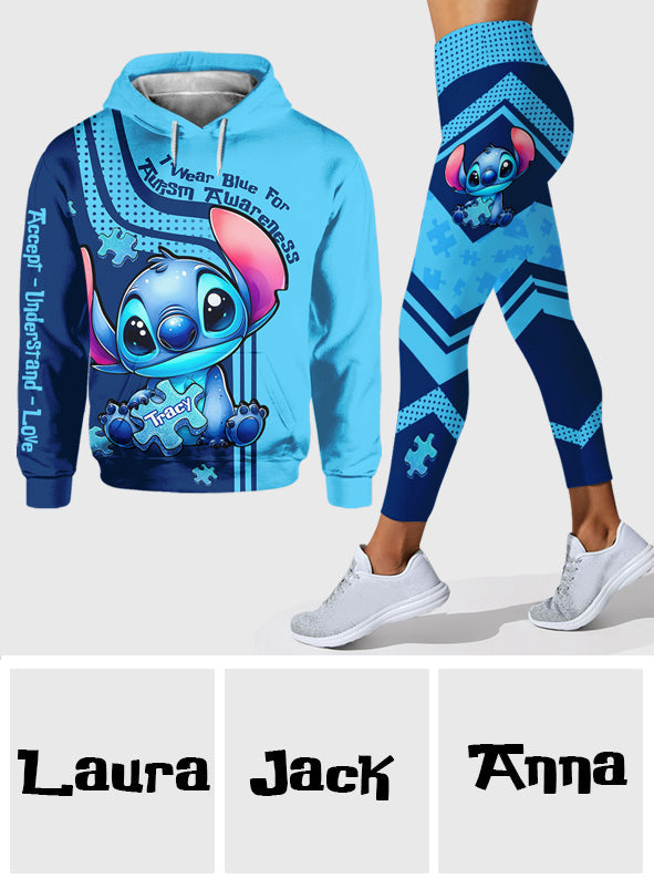 I Wear Blue For Autism Awareness - Personalized Autism Awareness Hoodie and Leggings