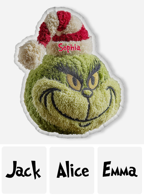 Any Name Green Monster Christmas Gift - Personalized Stole Christmas Shaped Pillow