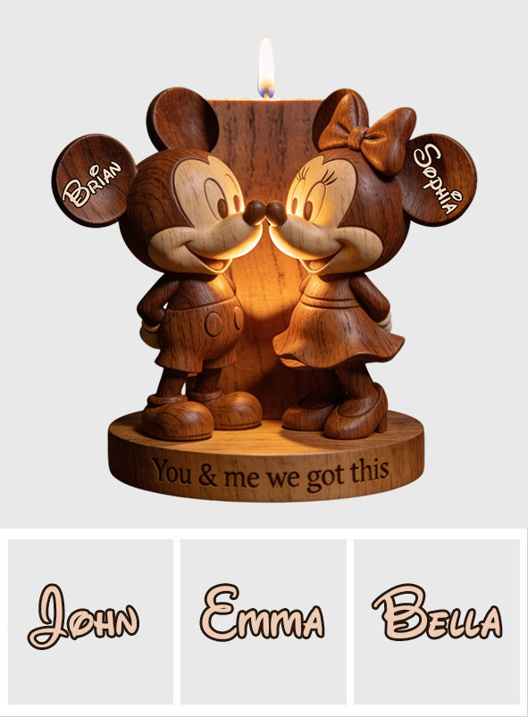 You & Me Mouse Couple - Personalized Mouse Custom Shape Wooden Candle Holder