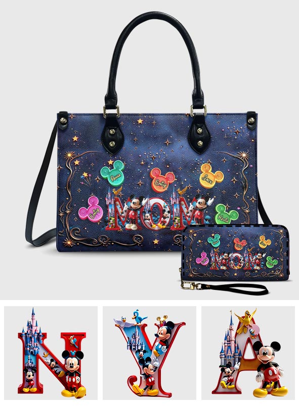 Magical Mama Nana Alphabet - Personalized Mouse Leather Handbag & Leather Long Wallet