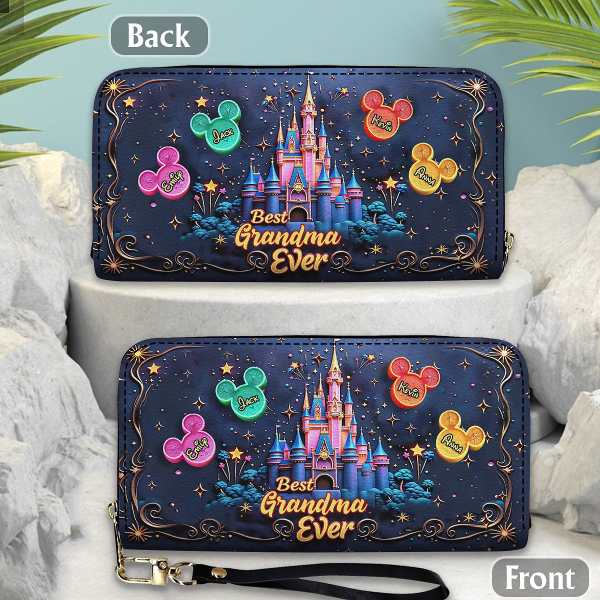Best Grandma/ Mom Ever - Personalized Mouse Leather Long Wallet