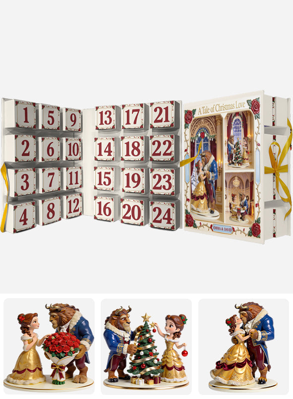 Together Christmas Couple - Personalized Beauty And The Beast Folded Advent Calendar With Ornaments