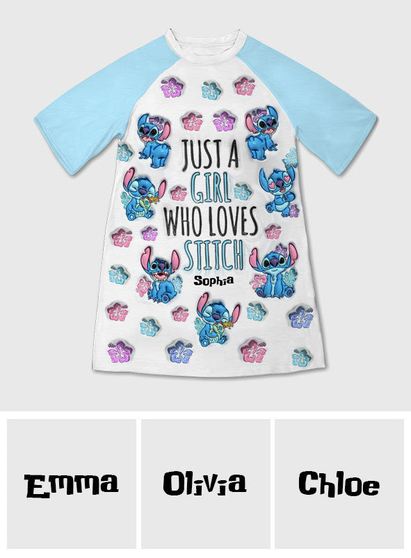 Just A Girl Who Loves Stitch - Personalized Ohana Sleep T-shirt Dress