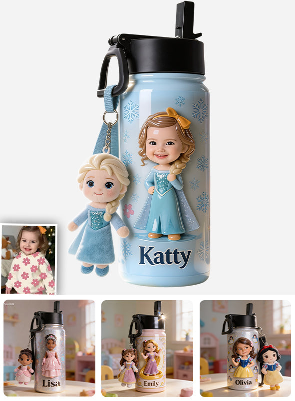 Cute Friends - Personalized Beautiful Princess Kid Bottle With Plush Charm