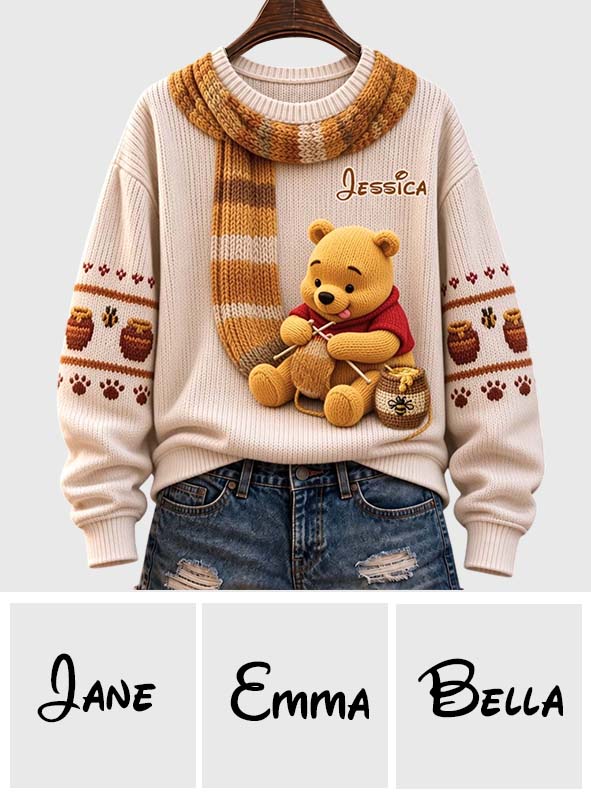 Knitting Bear - Personalized Yellow Bear Ugly Sweater
