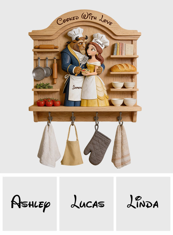 Our Loving Kitchen Couple Gift - Personalized Beauty And The Beast Custom Shaped Hanging Rack