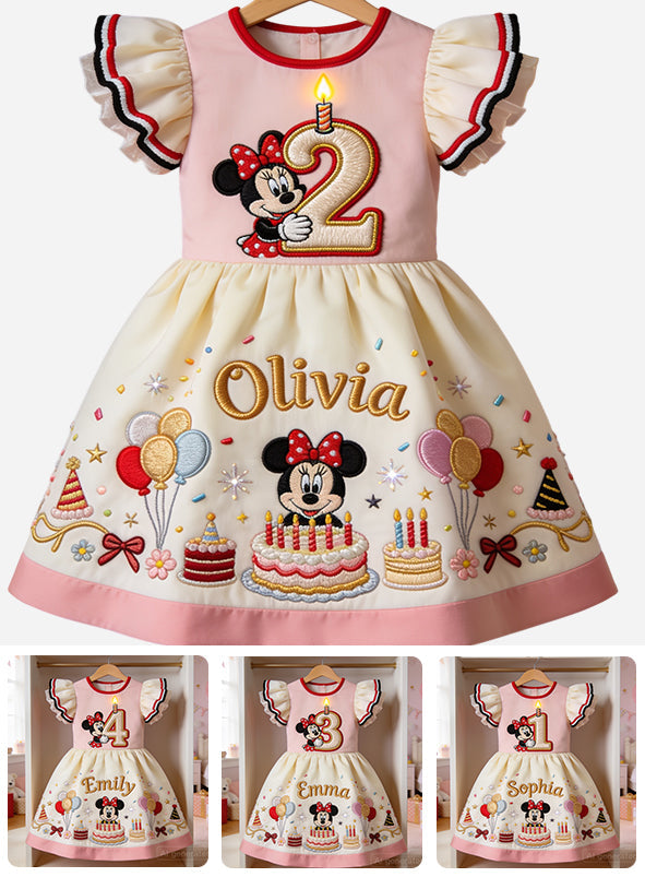 Magical Mouse Ears Birthday Gift For Kids - Personalized Mouse Kid Ruffle Sleeve Dress