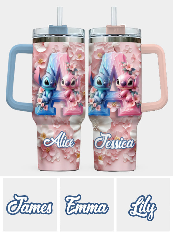 Floral Ohana - Personalized Ohana Tumbler With Handle