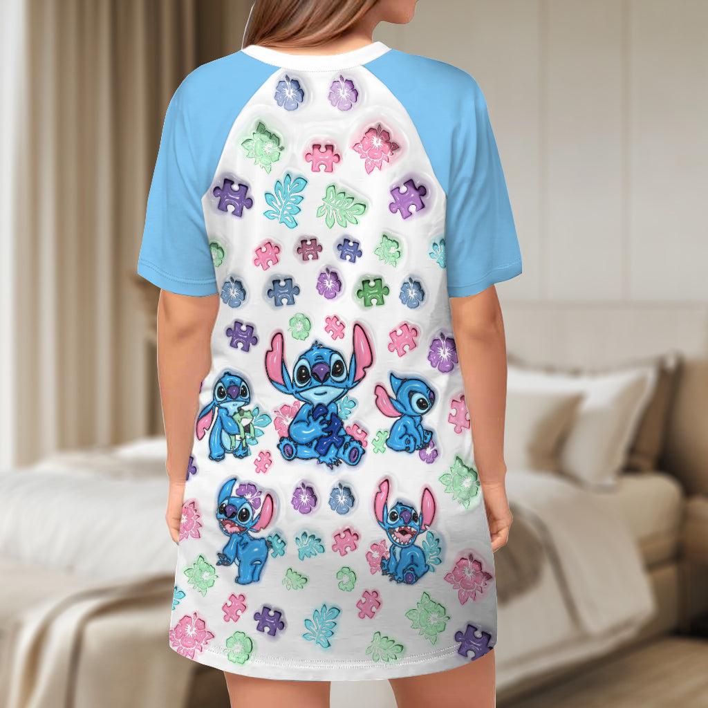 Accept - Personalized Autism Awareness Sleep T-shirt Dress