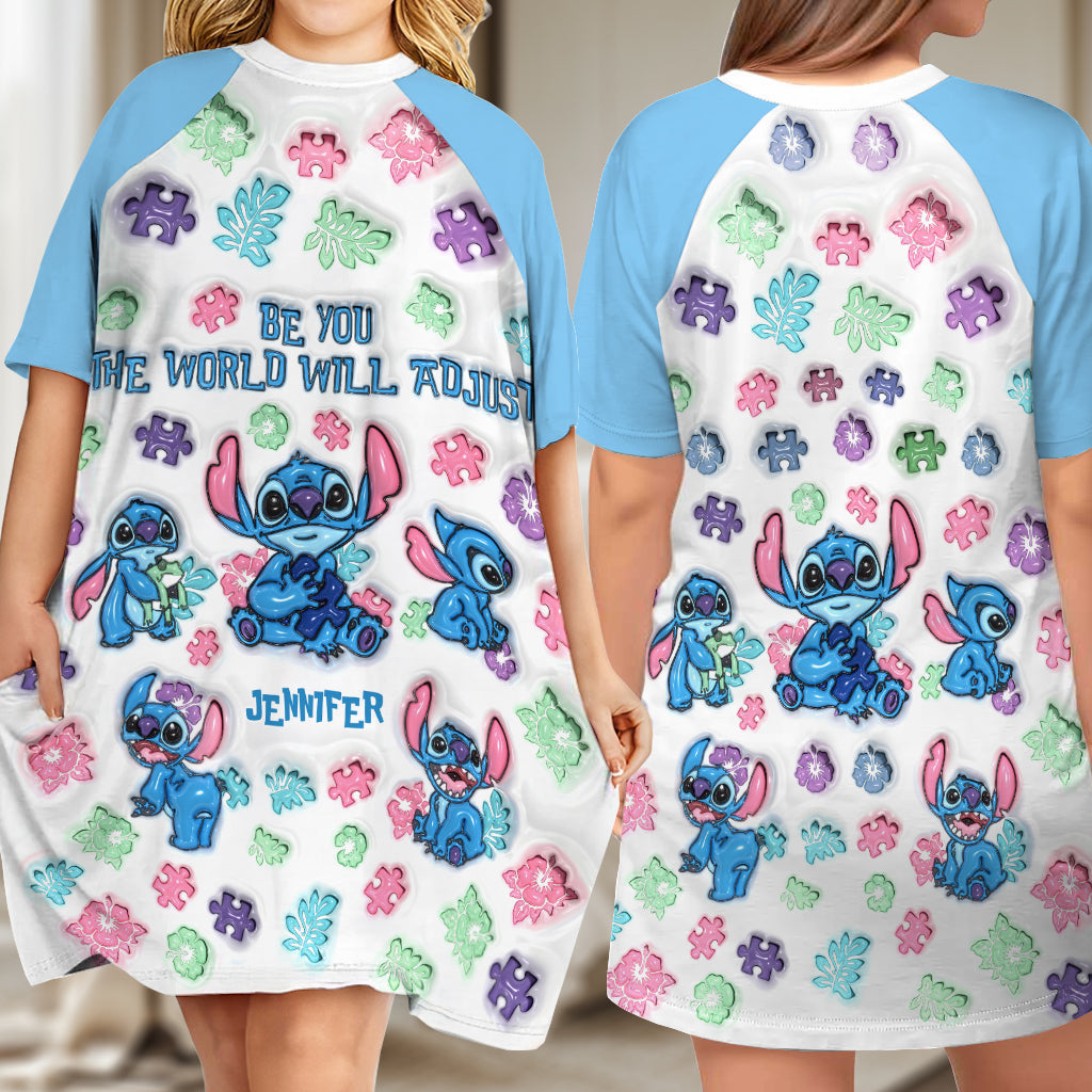 Accept - Personalized Autism Awareness Sleep T-shirt Dress