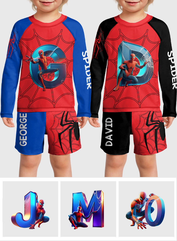 Cool Spider - Personalized Kid Swimsuit Trunk Rashguard Set