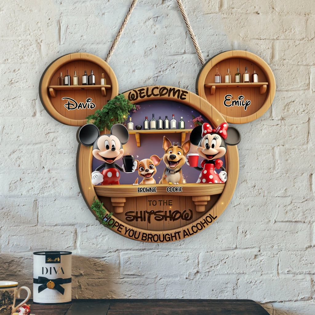 Welcome To Our Shitshow - Personalized Mouse Custom Shaped Wood Sign