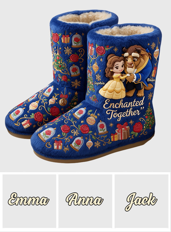 Enchanted Together - Personalized Beauty And The Beast Faux Fur Boot Slippers