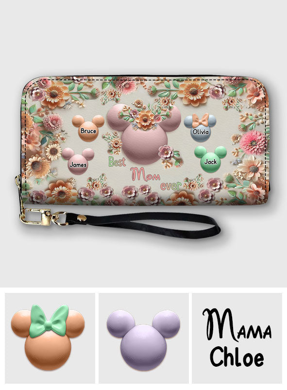 Best Mom Grandma Ever - Personalized Mouse Leather Long Wallet