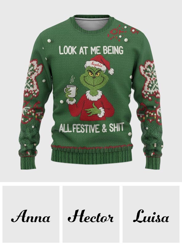 Naughty Greenmas Mood - Personalized Stole Christmas Ugly Sweater