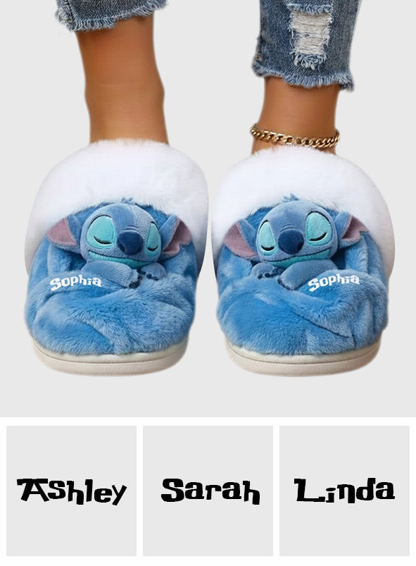 Sleeping Blue Ohana - Personalized Ohana Slippers With Fur Lining