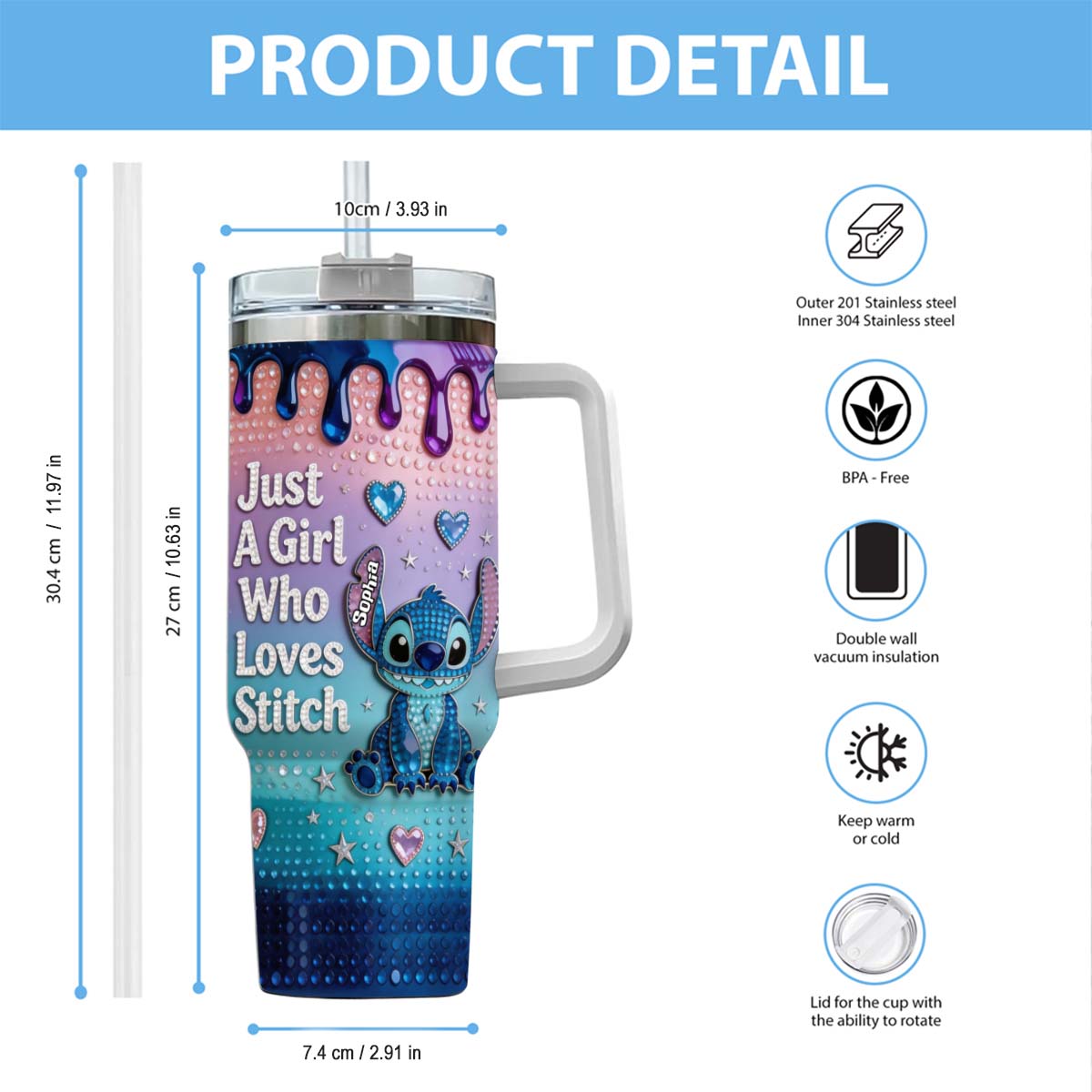 Just A Girl Who Loves Blue Monster - Personalized Ohana Tumbler With Handle