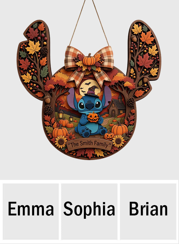 Blue Ohana & Spooky Season - Personalized Ohana Custom Shaped Wood Sign