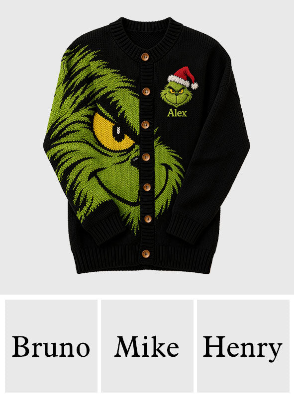 Green Mischief - Personalized Stole Christmas Cardigan Sweater