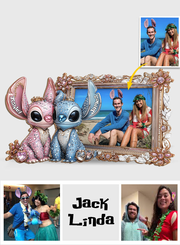 Ohana Monster Couple - Personalized Ohana Cut Shape Photo Frame