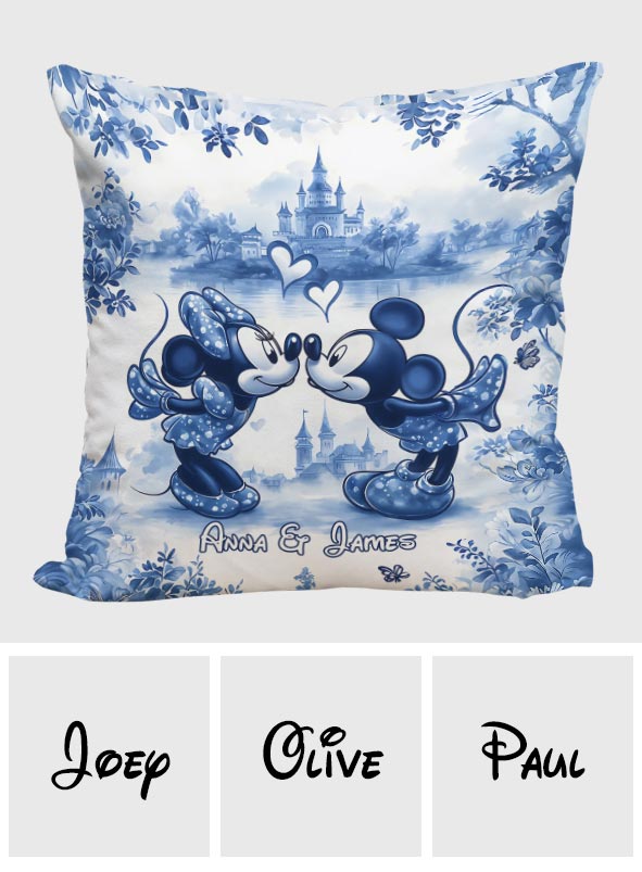 Classic Blue & White Ceramic Mouse Couple - Personalized Mouse Throw Pillow