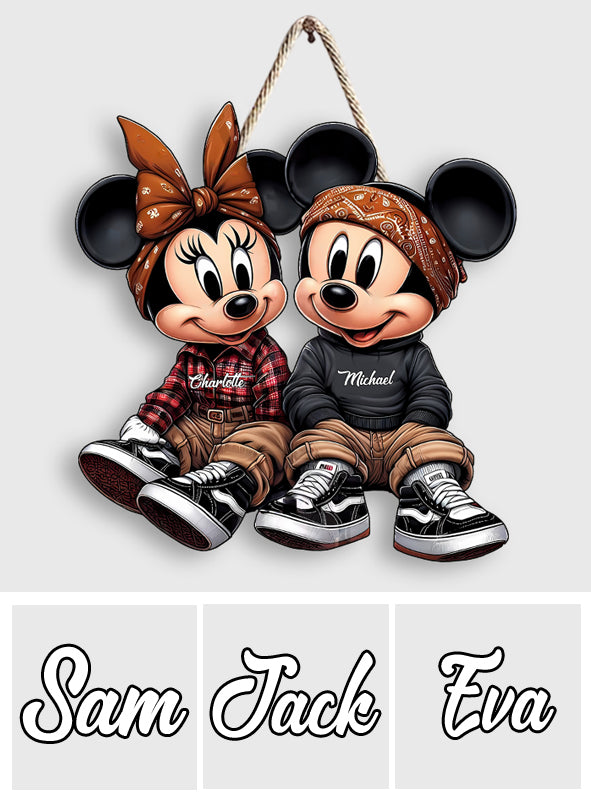 Chicano Mouse Couple - Personalized Mouse Custom Shaped Wood Sign