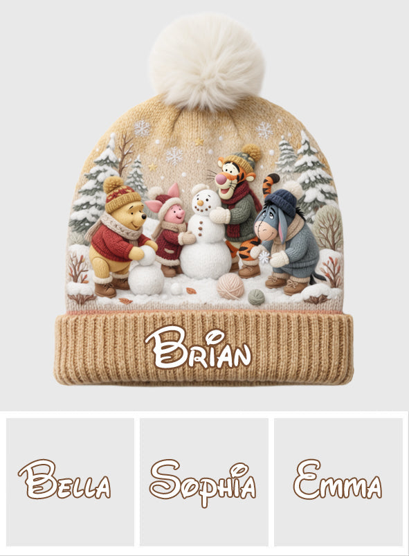 Snow Much Fun Together - Personalized Yellow Bear Beanie Hat