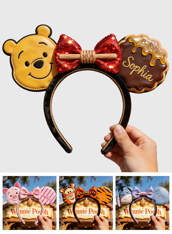 Honey Bear And Friends - Personalized Yellow Bear Shaped Leather Headband