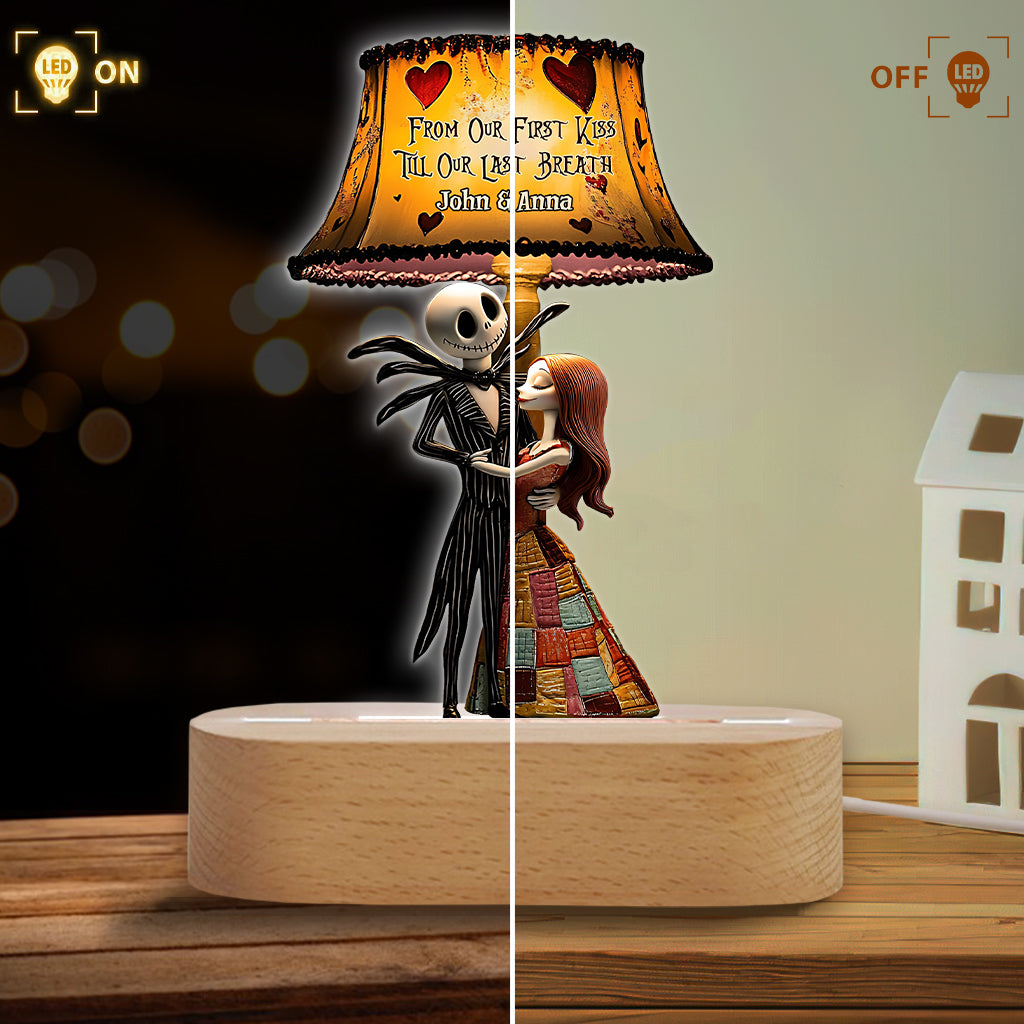 From Our First Kiss Till Our Last Breath - Personalized Nightmare Shaped Plaque Light Base