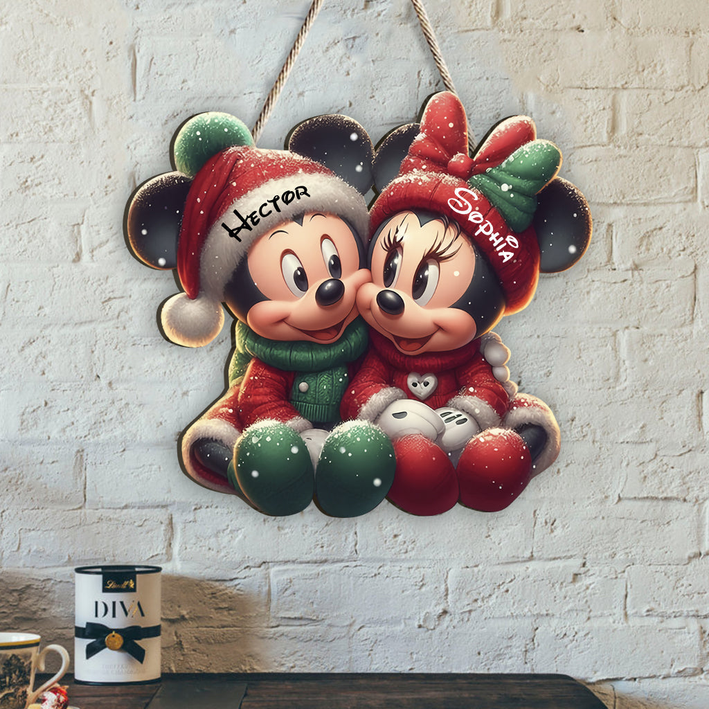 Cute Mouse Couple - Personalized Mouse Custom Shaped Wood Sign