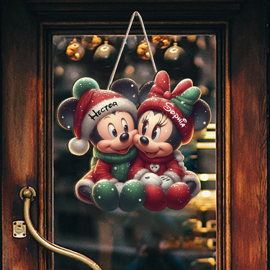 Cute Mouse Couple - Personalized Mouse Custom Shaped Wood Sign