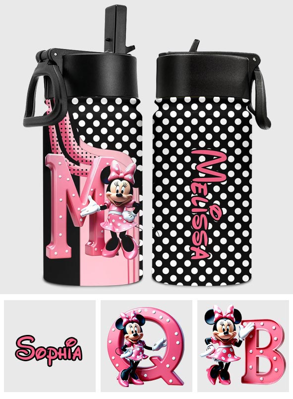 Pink Letter Mouse Ears - Personalized Kid Kids Water Bottle