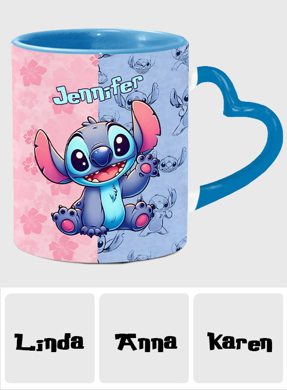 Pink And Blue Ohana - Personalized Ohana Heart Handle Mug