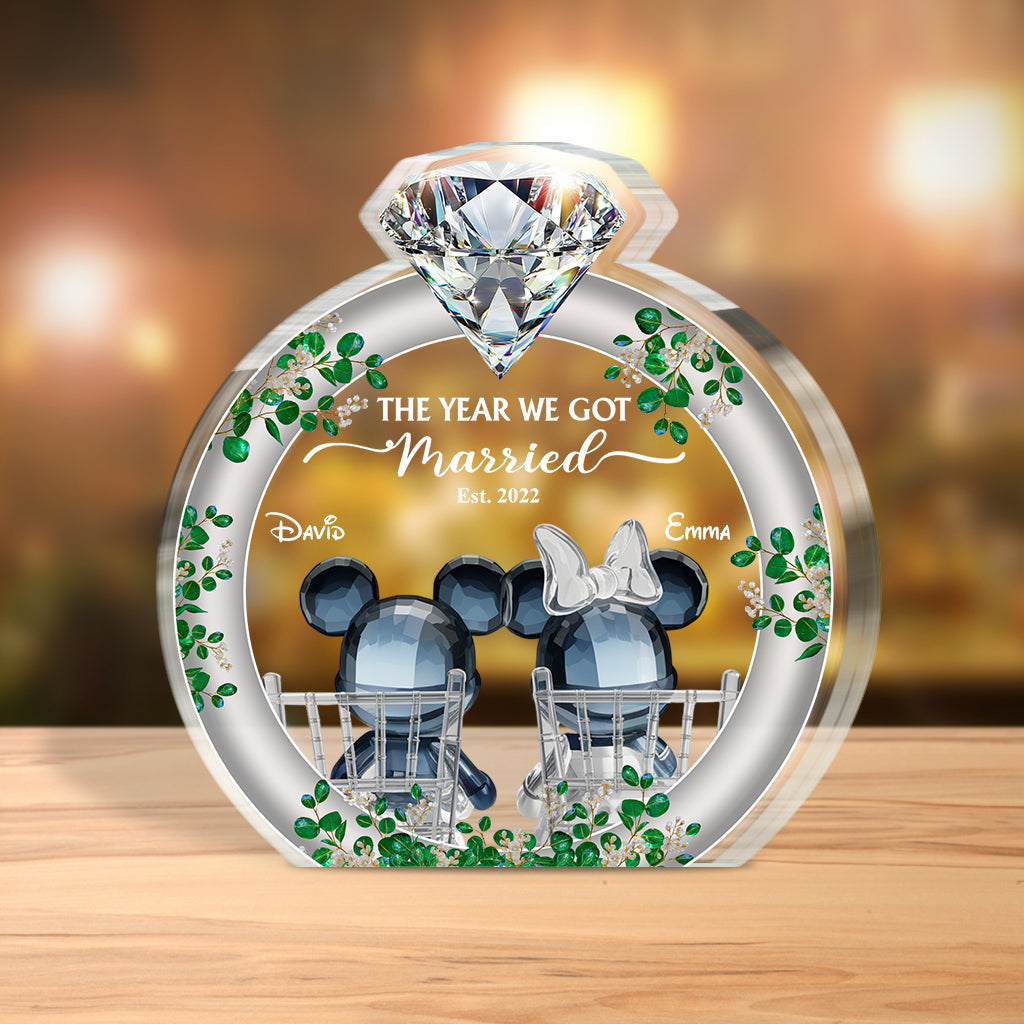 The Year We Got Married - Personalized Mouse Custom Shaped Acrylic Plaque