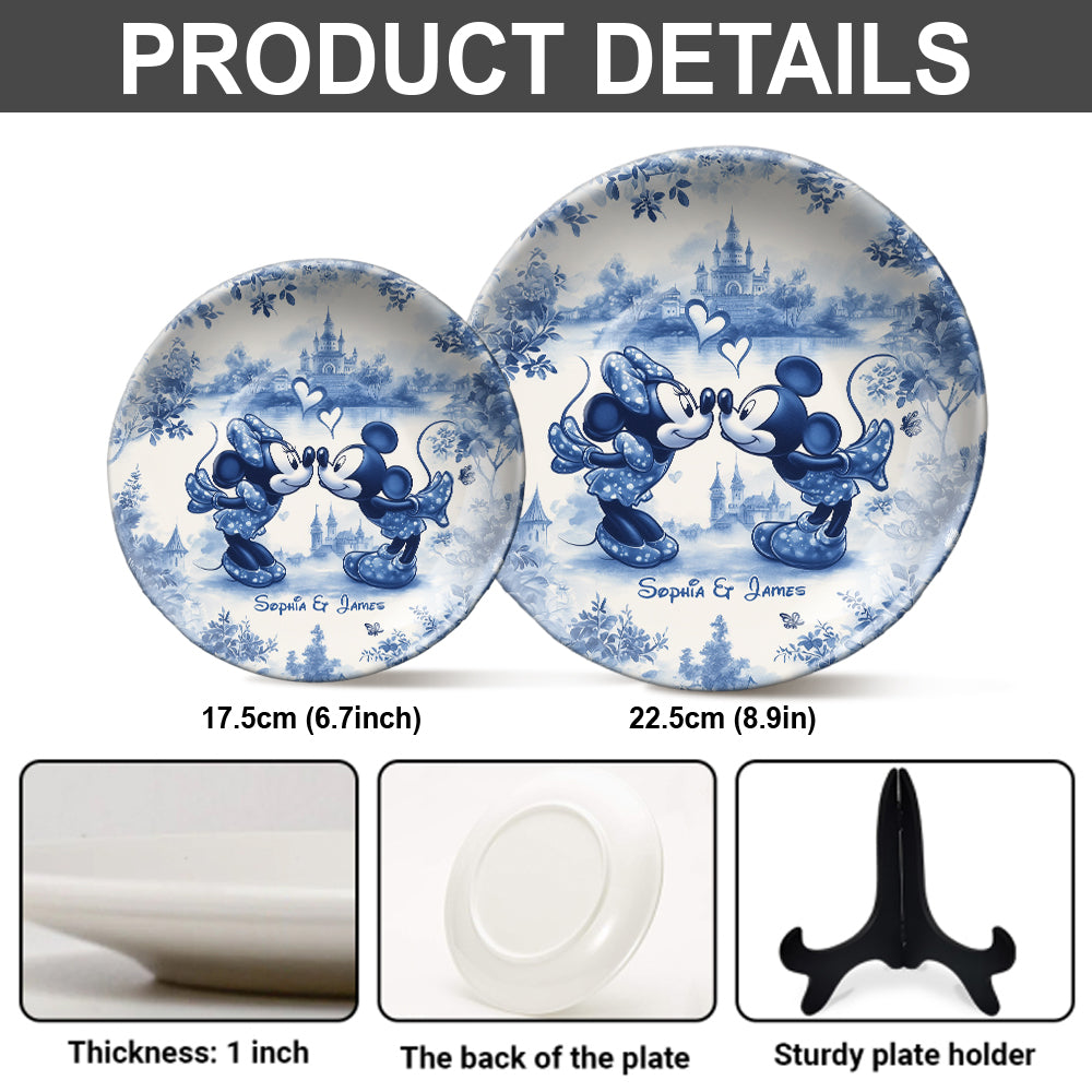 Classic Blue & White Ceramic Mouse Couple - Personalized Mouse Ceramic Round Plate