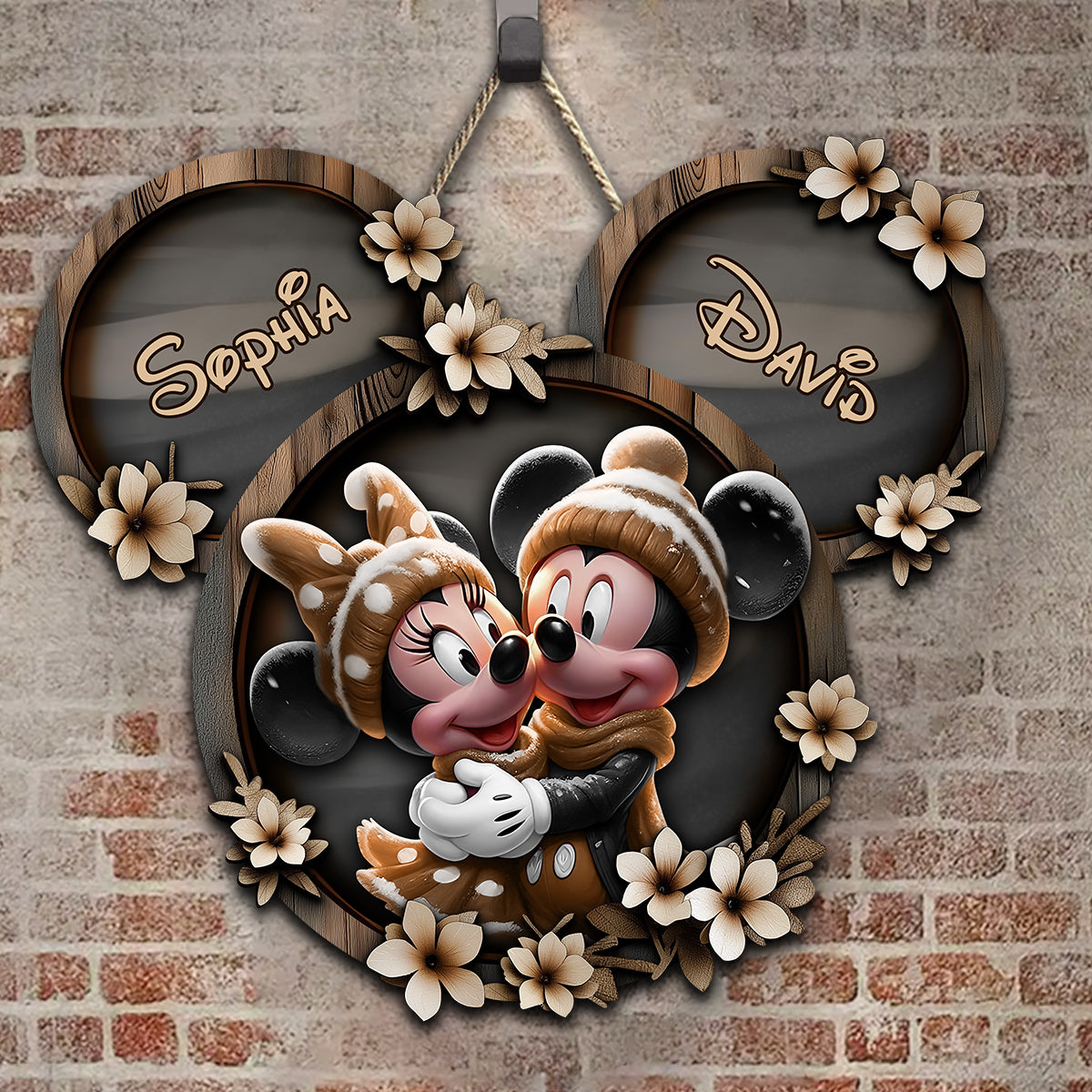 Cute Mouse Couple - Personalized Mouse Custom Shaped Wood Sign