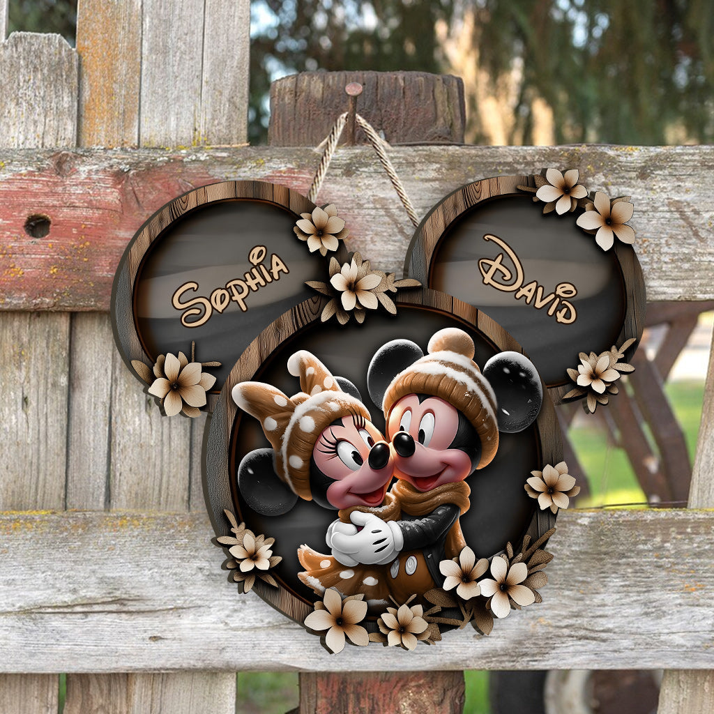 Cute Mouse Couple - Personalized Mouse Custom Shaped Wood Sign