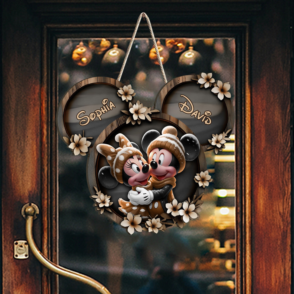 Cute Mouse Couple - Personalized Mouse Custom Shaped Wood Sign