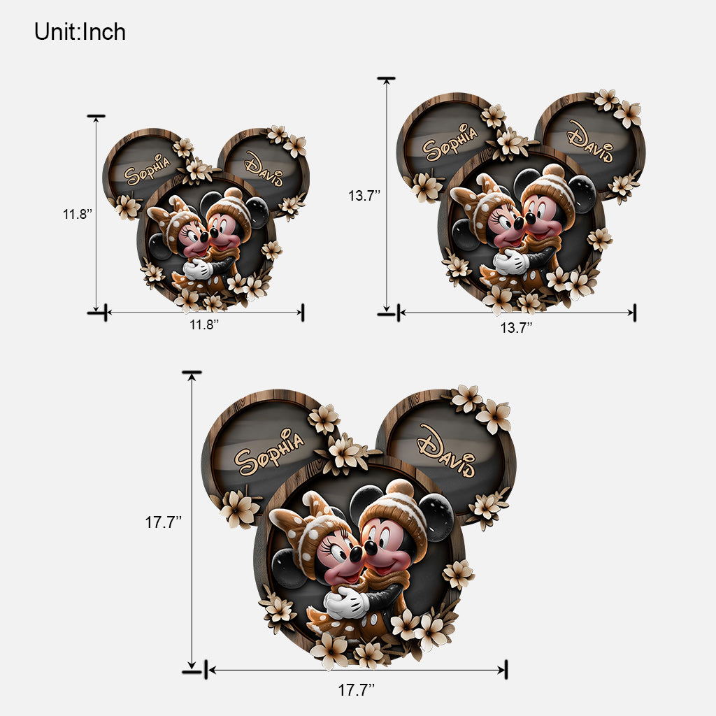 Cute Mouse Couple - Personalized Mouse Custom Shaped Wood Sign