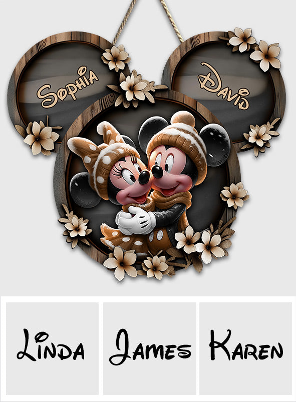 Cute Mouse Couple - Personalized Mouse Custom Shaped Wood Sign