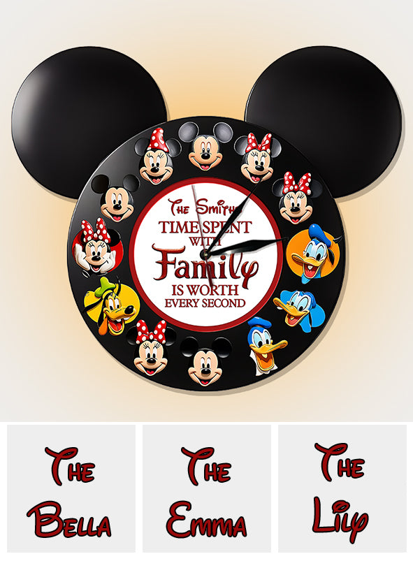 Time Spent With Family Is Worth - Personalized Mouse LED Light Wall Clock