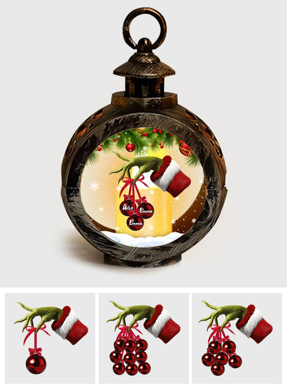 Merry Christmas - Personalized Family Round Lantern With Light