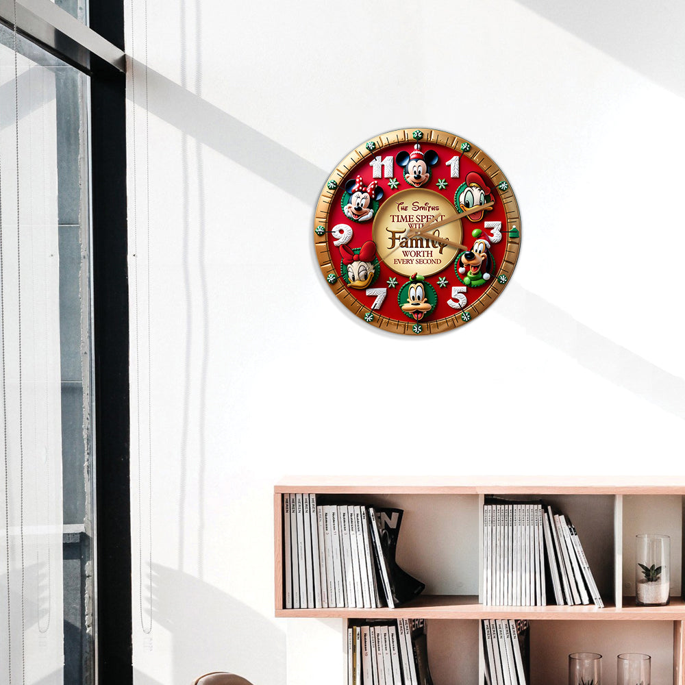 Time Spent WIth Family Worth Every Second - Personalized Mouse Wall Clock