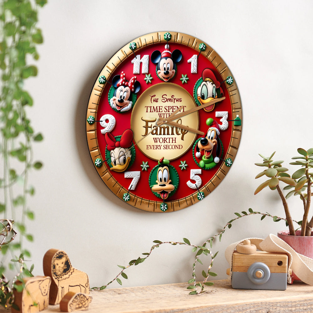 Time Spent WIth Family Worth Every Second - Personalized Mouse Wall Clock