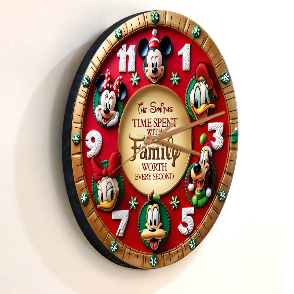 Time Spent WIth Family Worth Every Second - Personalized Mouse Wall Clock