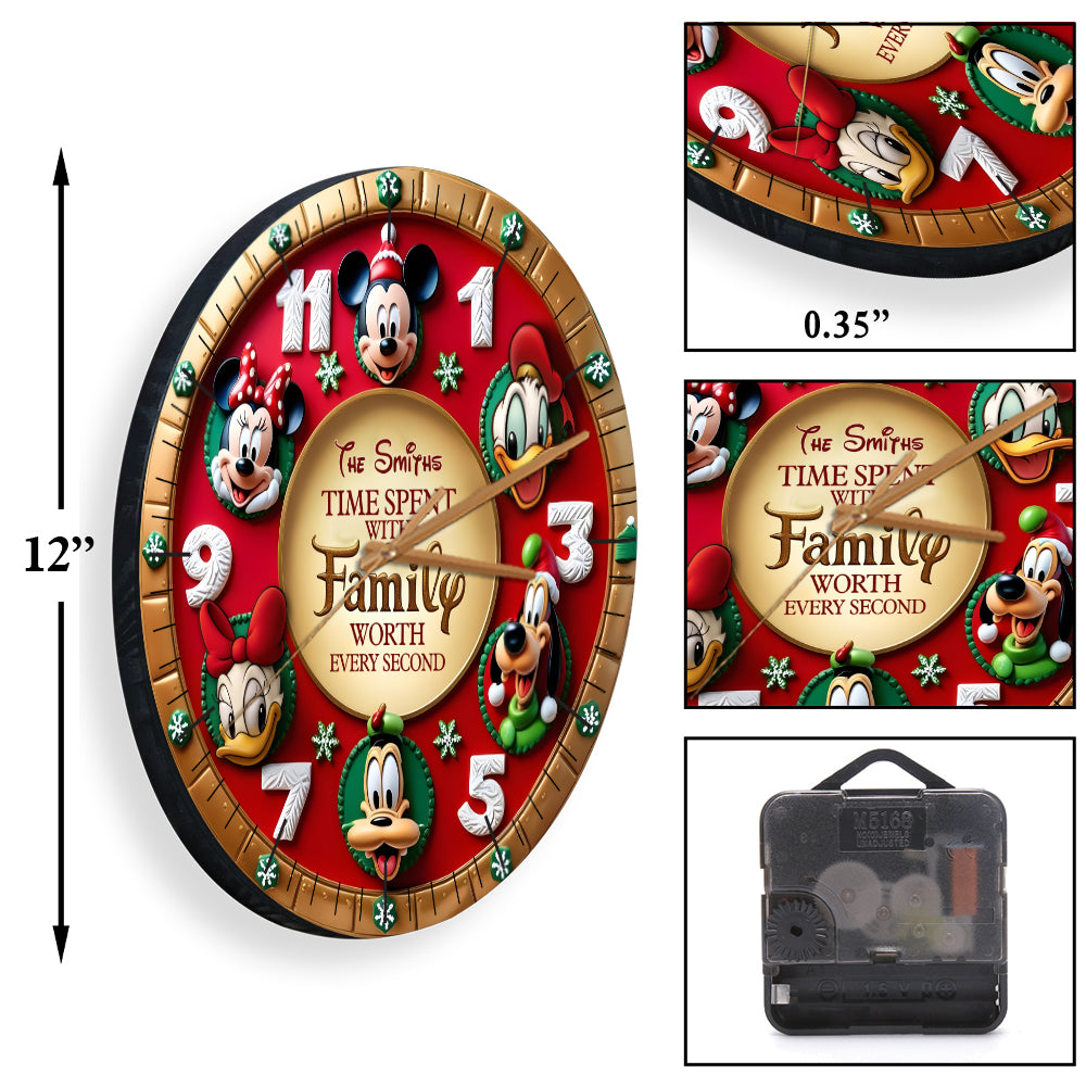 Time Spent WIth Family Worth Every Second - Personalized Mouse Wall Clock